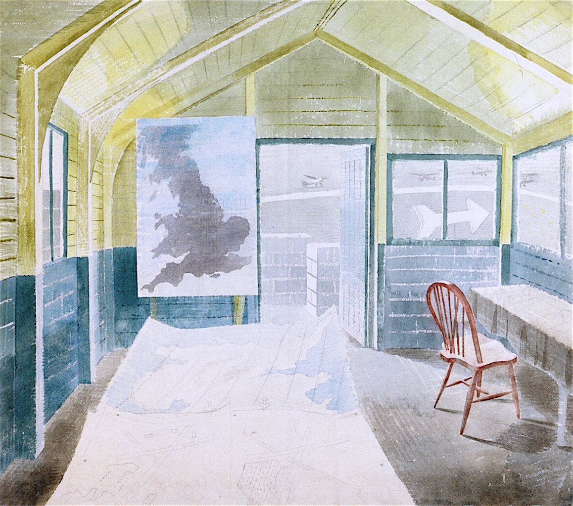 Eric Ravilious, The Operations Room, 1942 — geometric RAF interior with radar screens and plotting tables